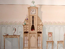 Horloge, table et chaise en chêne roux