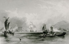 H.M.S. Ships Imogene and Andromache passing the Batteries of the Bocca Tigris