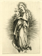 Maria mit langem haar auf dem halbmond