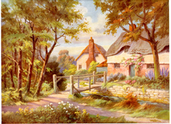 Vintage cottage, cabin, and mill scenes 1910s-1940s