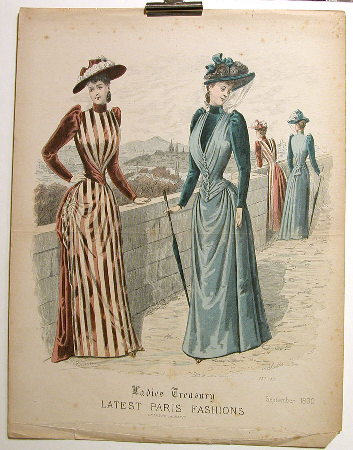 Ladies' Treasury hand-coloured Paris fashion prints, engravings