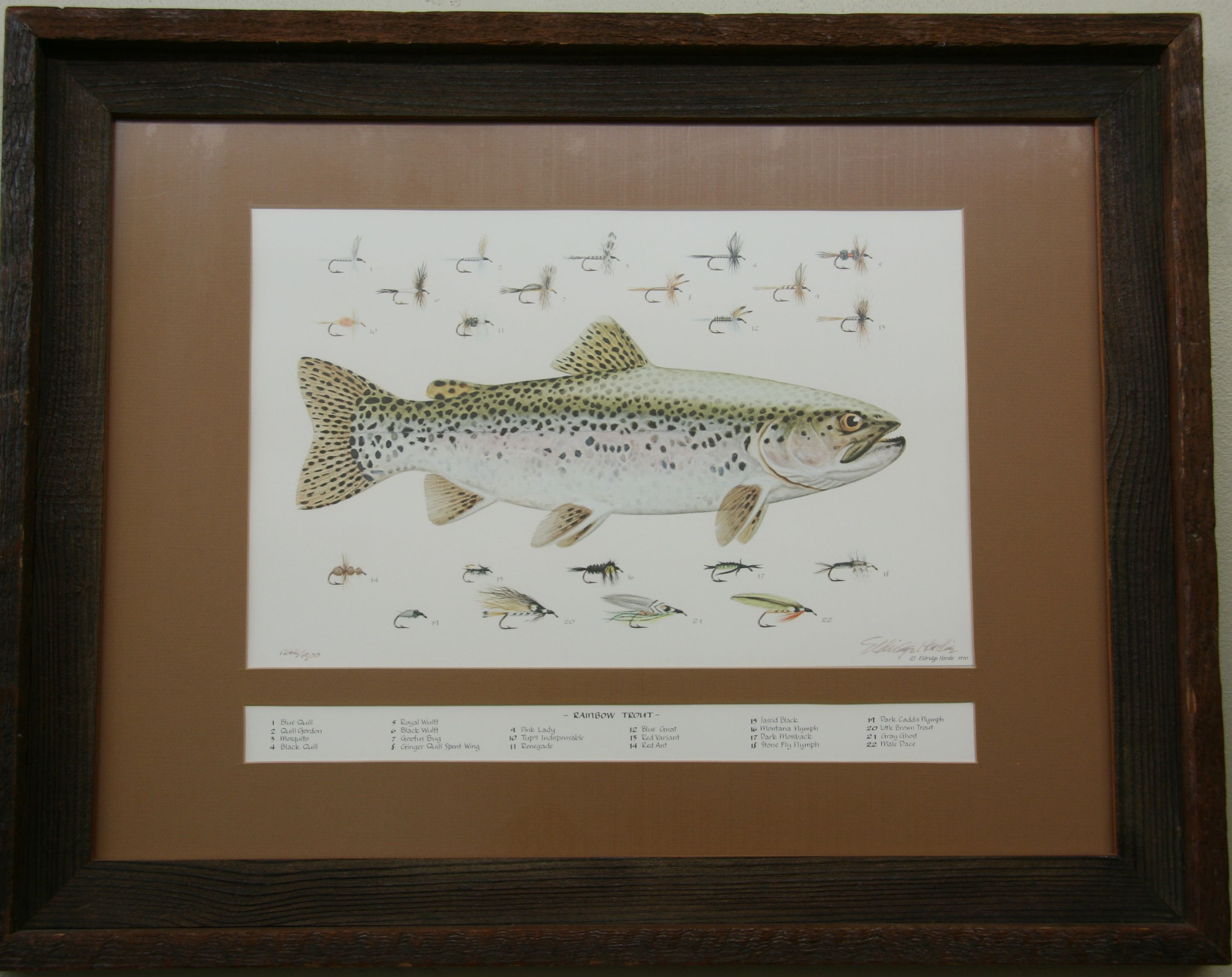 Eldridge Hardie trout prints with fly-fishing flies, vintage signed ...