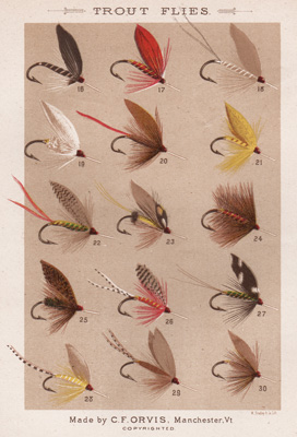 Vintage Fly Fishing Flies Print Bass Flies Print Bookplate by Mary Orvis  Marbury Fishing Wall Art Home Decor Cabin Plates Y and Z 