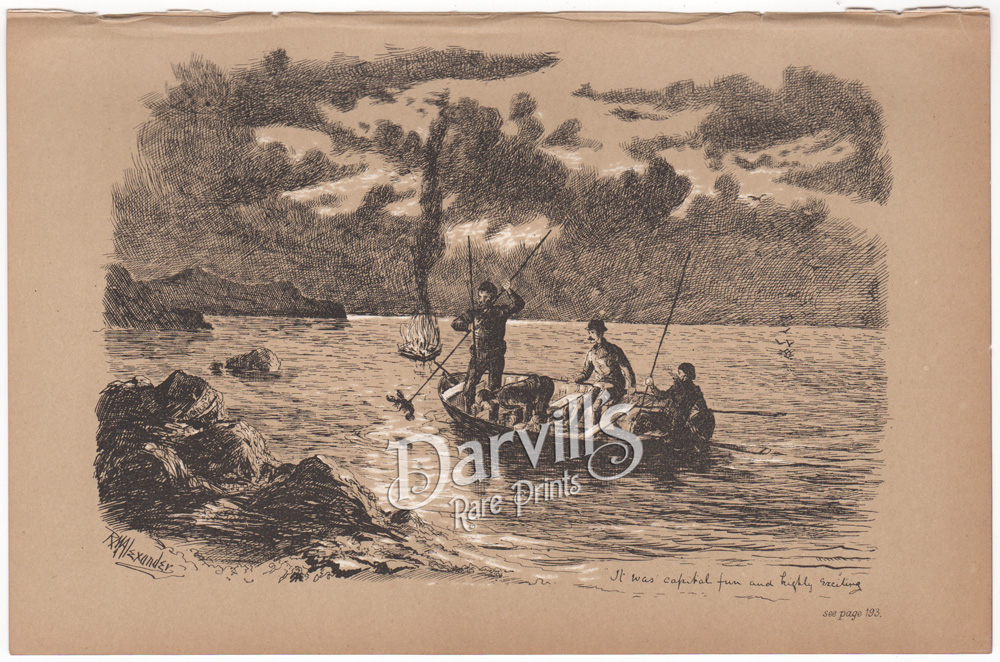 Antique fishing prints, water rescue prints, etc. from Fores