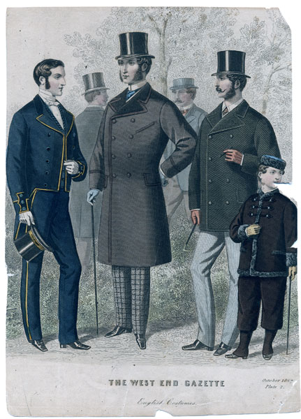 West End Gazette English men's costumes, fashion from 1867